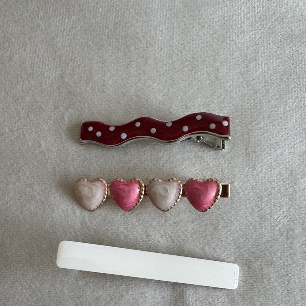 Heart and Wave Kids Hair Clip Set - Red, Pink, White